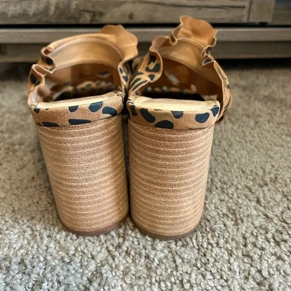 Leopard Print Ruffle Strap Block Heel Mules - Brown - Picture 11 of 13